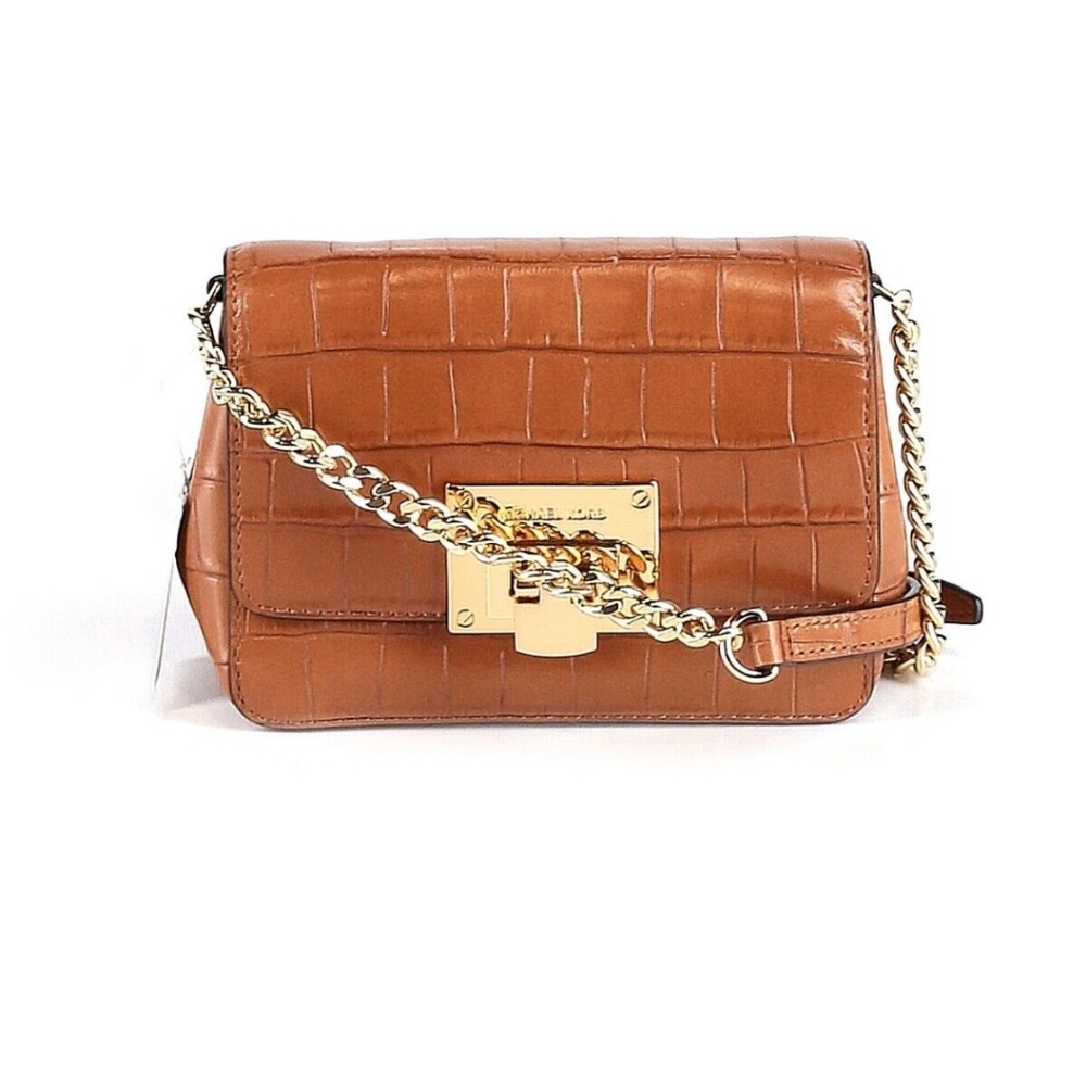 Michael Kors Tina Small Embossed Leather Clutch, Crossbody Shoulder Bag, Walnut